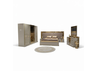 Chambre complète Lit 2x Tables de chevet Armoire Commode avec miroir
