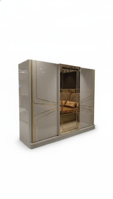 Garde-robe moderne, garde-robe de luxe, armoires en bois, verre brillant, chambre à coucher