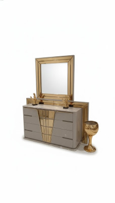 Commode moderne avec miroir Ensemble de chambre à coucher de luxe, design moderne, 2 pièces en bois.