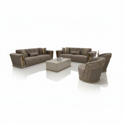 Ensemble de canapés 3+3+1+1 + Table basse + Unité murale Moderne Textile Complet nouveau