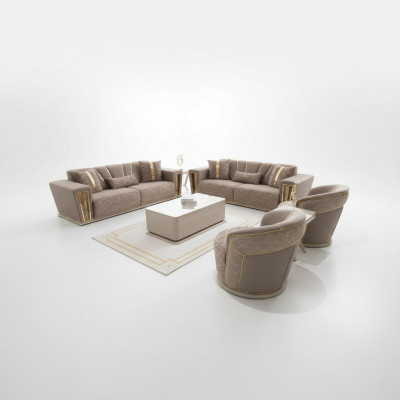 Ensemble de canapé Complet Moderne 3+3+1+1 places + Table basse Canapé en tissu Bois