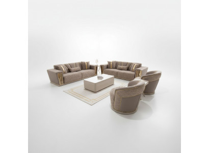 Ensemble de canapé Complet Moderne 3+3+1+1 places + Table basse Canapé en tissu Bois