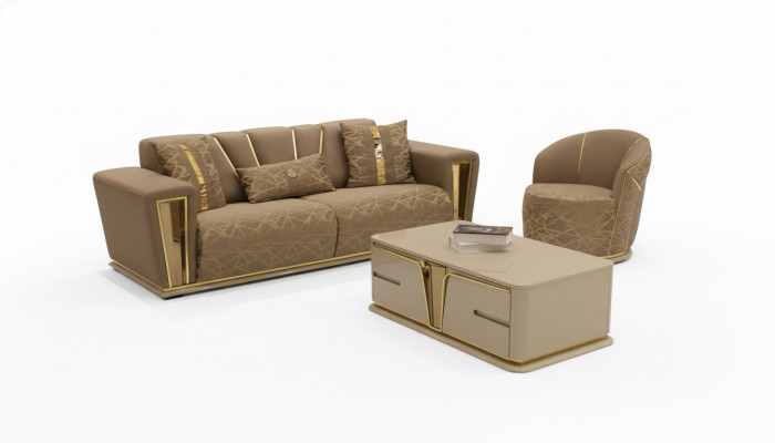 Ensemble de canapés 3+1+1 places en tissu en bois Canapé 3 places Fauteuil moderne Ensemble complet