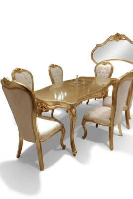 Table de salle à manger classique 200x110cm Or Table en bois de luxe Nouveau design Tables de cuisine