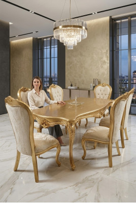 Conception Salle à manger Table à manger complète + 6x chaises Mobilier classique Table en bois neuf