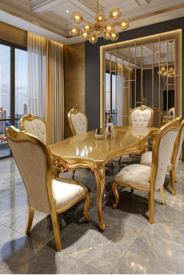 Conception Salle à manger Table à manger complète + 6x chaises Mobilier classique Table en bois neuf