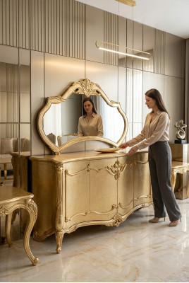 Buffet de luxe avec miroir Suite Commode Commodes en bois Classique