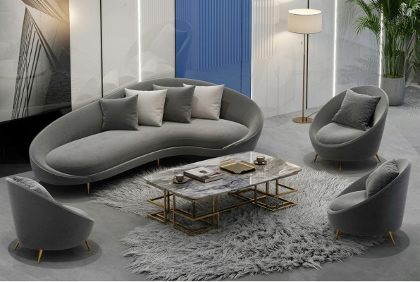 Canapé d'angle en velours en forme de L, paysage de vie décontracté, design de siège de détente, canapé-lounge.