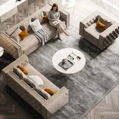 Sofa Chesterfield 3-2-1 Ensemble de canapés paysage de vie Relax Siège Canapé Design Canapés Velours
