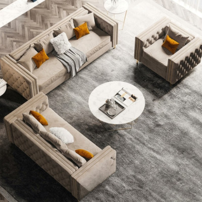Sofa Chesterfield 3-2-1 Ensemble de canapés paysage de vie Relax Siège Canapé Design Canapés Velours