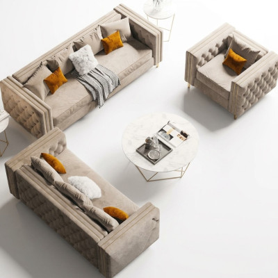 Sofa Chesterfield 3-2-1 Ensemble de canapés paysage de vie Relax Siège Canapé Design Canapés Velours