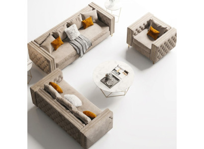 Sofa Chesterfield 3-2-1 Ensemble de canapés paysage de vie Relax Siège Canapé Design Canapés Velours