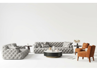 Canapé en cuir Chesterfield trois places, design relax, canapé lounge. Longueur de 234 cm.