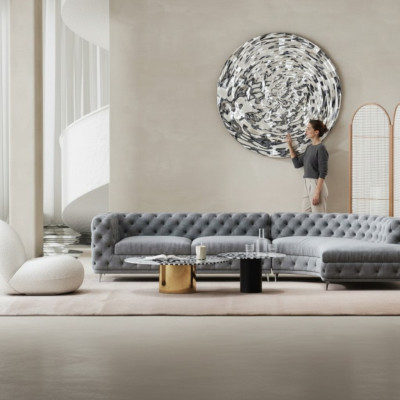 Chesterfield Siège Design Canapé Salon Sofas Tissu Canapé d'angle en forme de L Paysage vivant