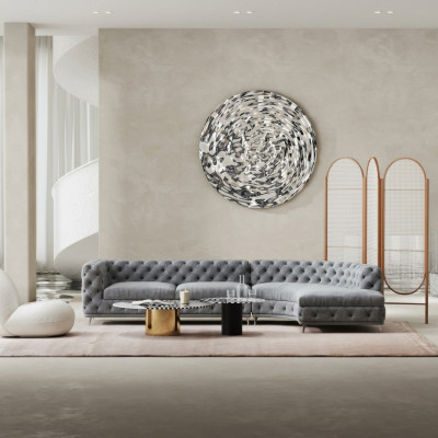 Chesterfield Siège Design Canapé Salon Sofas Tissu Canapé d'angle en forme de L Paysage vivant
