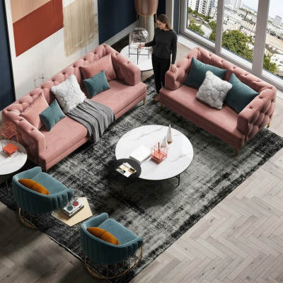 Pink Chesterfield Ensemble de canapés de designer Lounge Sofas 3+2 places