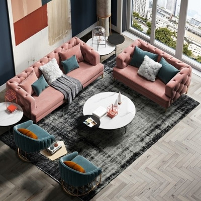 Pink Chesterfield Ensemble de canapés de designer Lounge Sofas 3+2 places