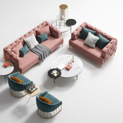 Pink Chesterfield Ensemble de canapés de designer Lounge Sofas 3+2 places