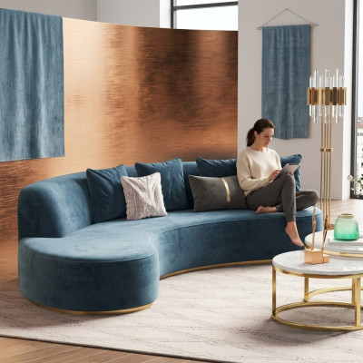 Canapé en velours 4 places en tissu d'ameublement moderne siège relaxant de luxe canapé d'angle rond nouveau
