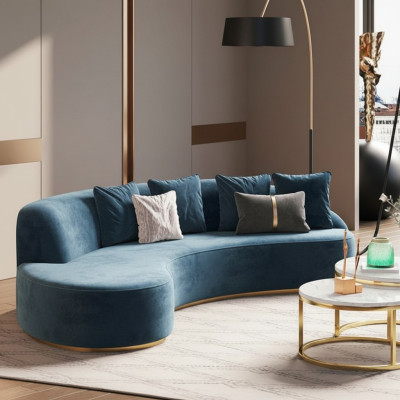 Canapé en velours 4 places en tissu d'ameublement moderne siège relaxant de luxe canapé d'angle rond nouveau