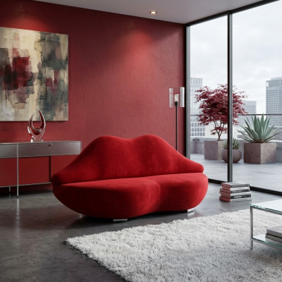 Canapé 2 places en velours rembourré moderne pour les lèvres, siège de détente de luxe. Nouveau meuble de canapé.