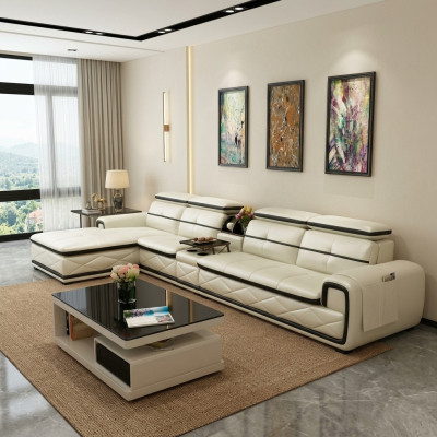 Canapé d'angle en cuir de luxe Canapé d'angle en forme de L Moderne Siège de détente rembourré Mobilier de paysage vivant