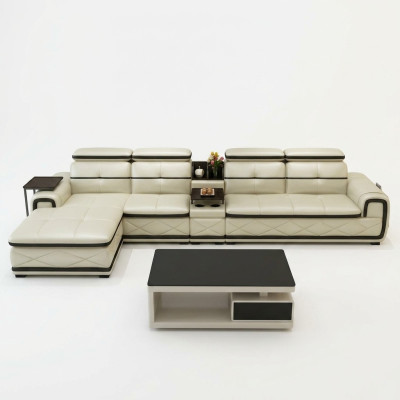 Canapé d'angle en cuir de luxe Canapé d'angle en forme de L Moderne Siège de détente rembourré Mobilier de paysage vivant