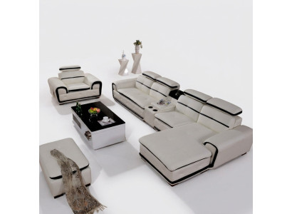 Suite d'angle de luxe, canapé d'angle en L Rembourrage Relax Siège moderne Mobilier de salon Paysage vivant