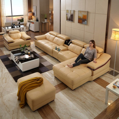 Paysage vivant Suite d'angle de luxe Canapé d'angle en L Forme de siège de relaxation moderne Meubles rembourrés