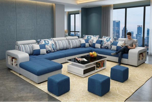 Canapé d'angle en U en tissu de luxe Moderne Mobilier de siège relaxant Paysage vivant Mobilier