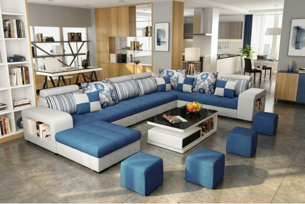 Canapé d'angle en U en tissu de luxe Moderne Mobilier de siège relaxant Paysage vivant Mobilier