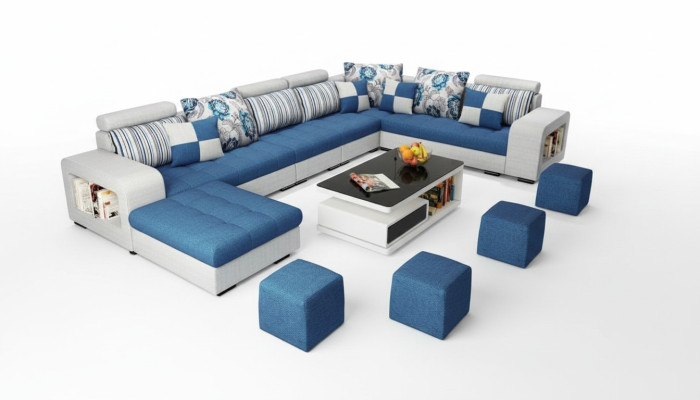 Canapé d'angle en U en tissu de luxe Moderne Mobilier de siège relaxant Paysage vivant Mobilier