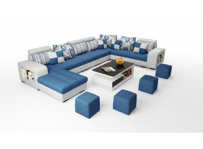 Canapé d'angle en U en tissu de luxe Moderne Mobilier de siège relaxant Paysage vivant Mobilier