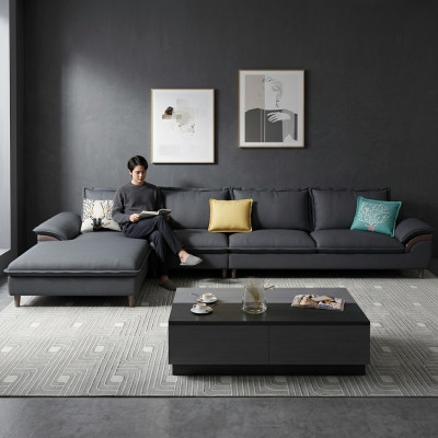 Coin salon de luxe en textile Canapé d'angle en L forme Moderne Relax Siège Meubles Paysage de vie角