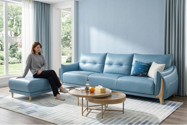 Canapé 3 places relax moderne Meubles de siège Trois places Bleu Rembourrage de luxe Meubles neufs