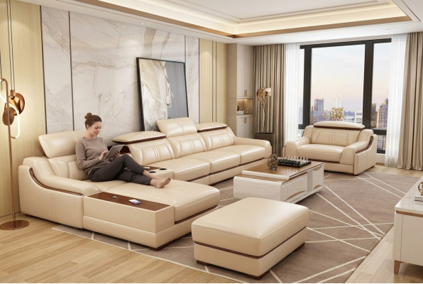 Canapé Mobilier Salon Paysage de vie Suite de luxe de coin Canapé d'angle en forme de L Rembourrage Moderne Canapé