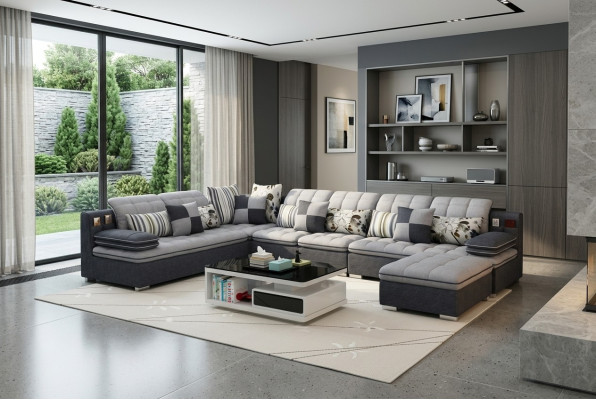 Mobilier Paysage de vie Canapé d'angle de luxe en forme de U Canapés rembourrage Relaxe Canapé Siège en textile