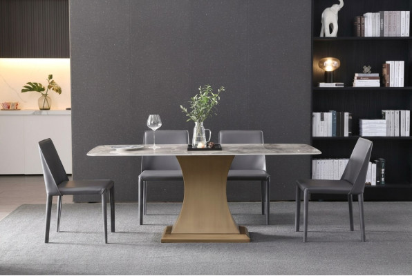 Table à manger de luxe en acier inoxydable colonne de meubles de tables en acier inoxydable en marbre.