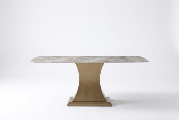 Table à manger de luxe en acier inoxydable colonne de meubles de tables en acier inoxydable en marbre.