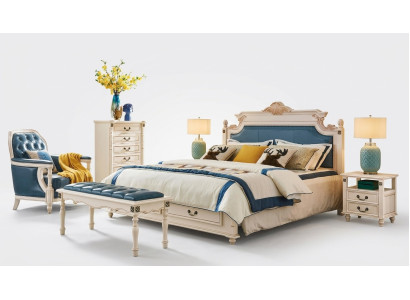 Lit double rembourré design Lits Lit Chambre à coucher Lit de mariage Cuir Style colonial