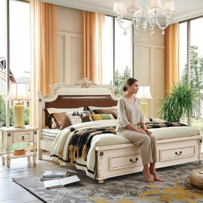 Conception de rembourrage de lit de luxe lits doubles d'hôtel Chambre Baroque Mobilier en bois nouveau