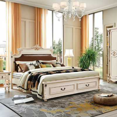 Conception de rembourrage de lit de luxe lits doubles d'hôtel Chambre Baroque Mobilier en bois nouveau