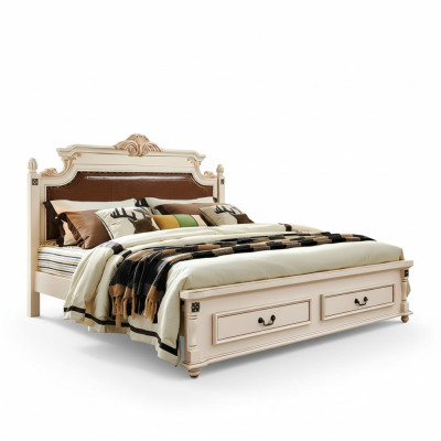 Conception de rembourrage de lit de luxe lits doubles d'hôtel Chambre Baroque Mobilier en bois nouveau