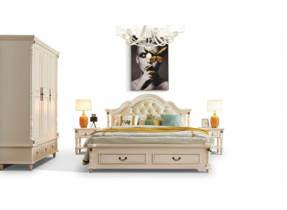 Ensemble de chambre Lit Table de chevet Armoire Lits d'hôtel Bois Design 4 pièces.