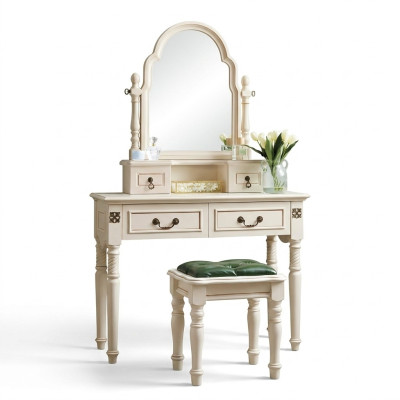 Table de maquillage de coiffeuse avec miroir et tabouret en bois 2 pièces.