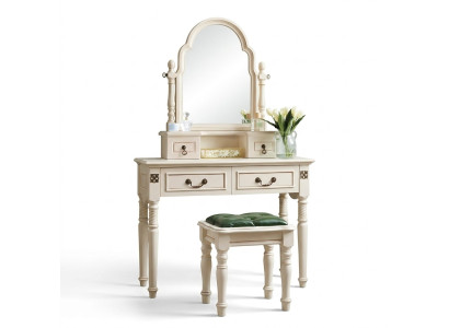 Table de maquillage de coiffeuse avec miroir et tabouret en bois 2 pièces.