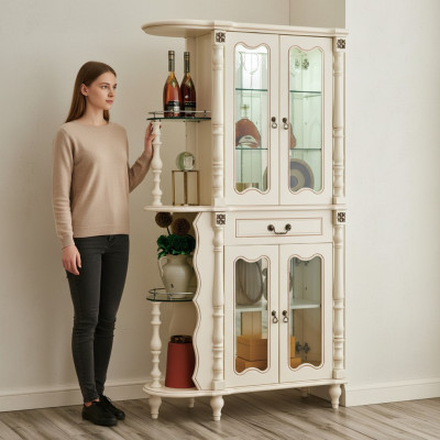 Vitrine armoire de vitrine Salon Classique Verre Bar Bois Armoire Vitrine