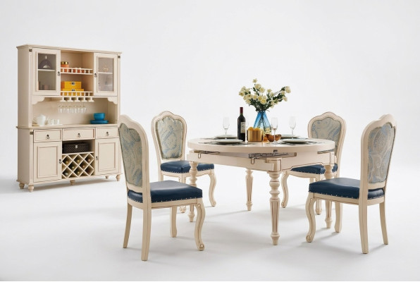 Ensemble de salle à manger pour groupe 4 chaises en bois Tables rondes Lot de 5 pièces. Mobilier.