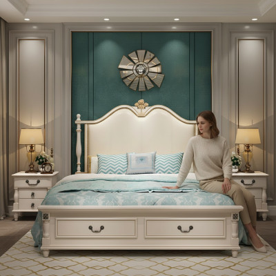 Conception de la literie de lit de luxe pour double lit d'hôtel, mobilier en bois baroque royal nouveau.
