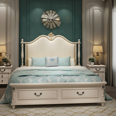 Conception de la literie de lit de luxe pour double lit d'hôtel, mobilier en bois baroque royal nouveau.